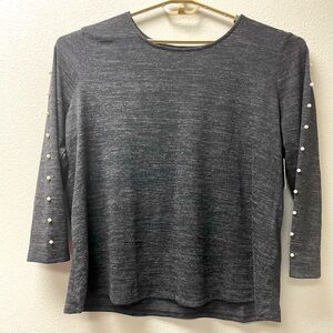 NWT Tacera Charcoal Gray Blouse with Pearl Details on Sleeves. 2X